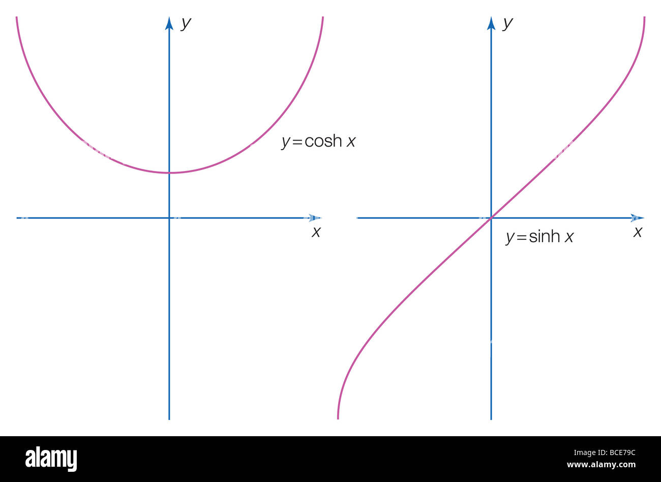 The hyperbolic functions cosh x and sinh x. Stock Photo