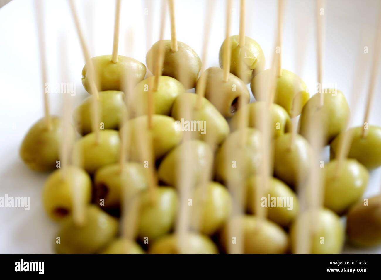 Green Olives on Cocktail Sticks Stock Photo Alamy