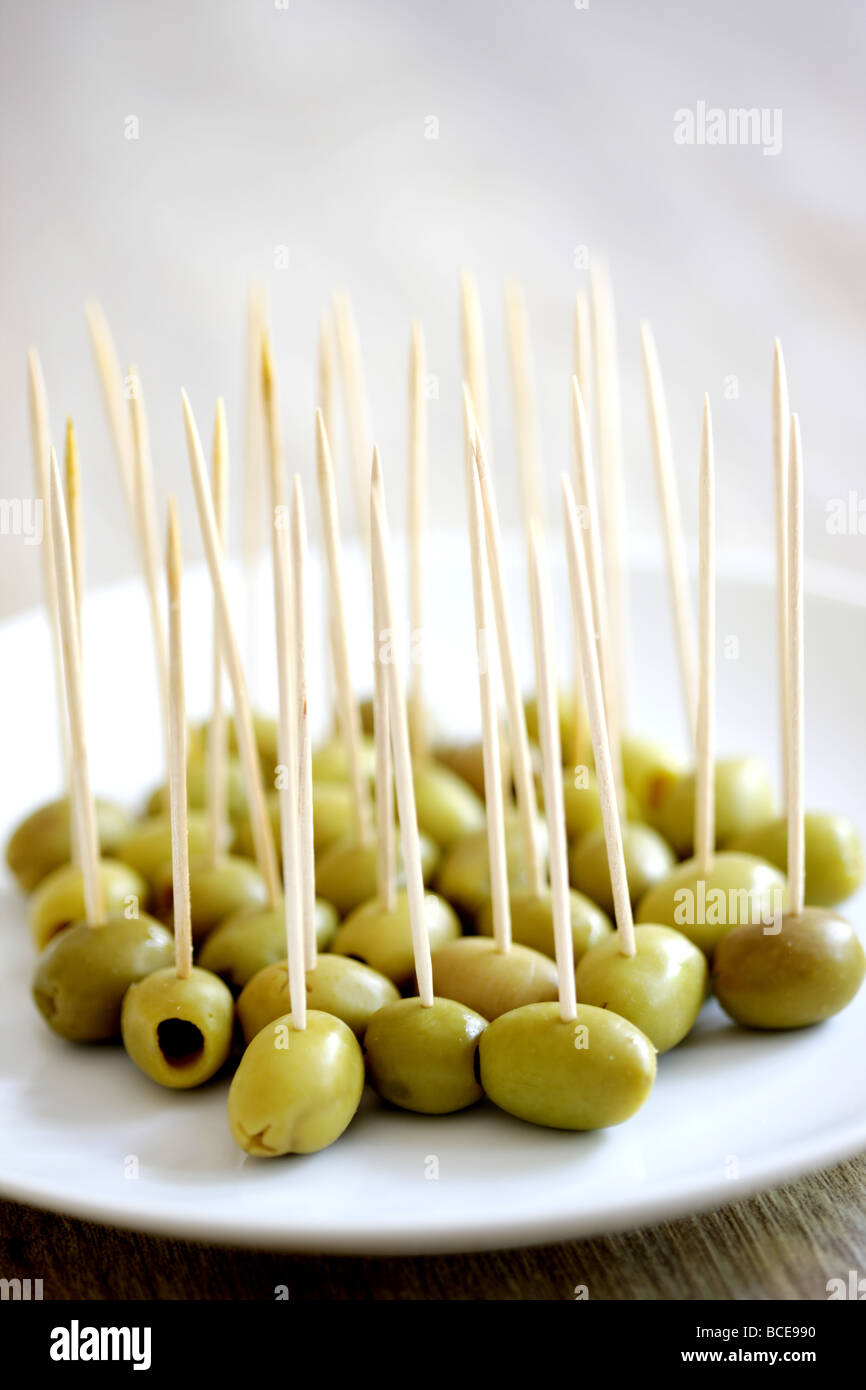 Green Olives on Cocktail Sticks Stock Photo Alamy