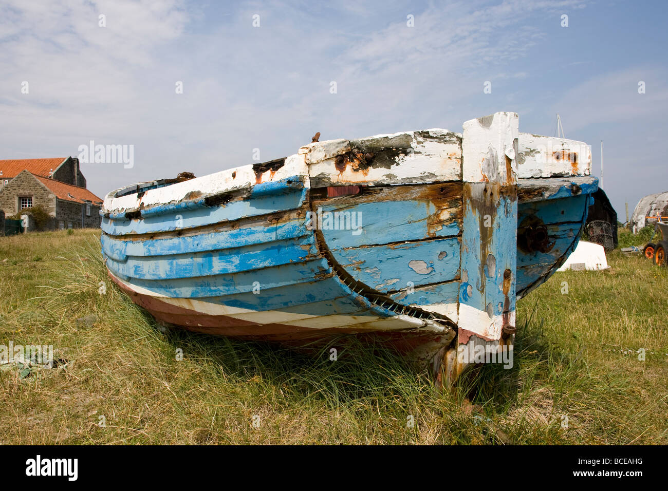 Old Fishing Boat Derelict Blue White Disused Out of Water Stock Photo ...