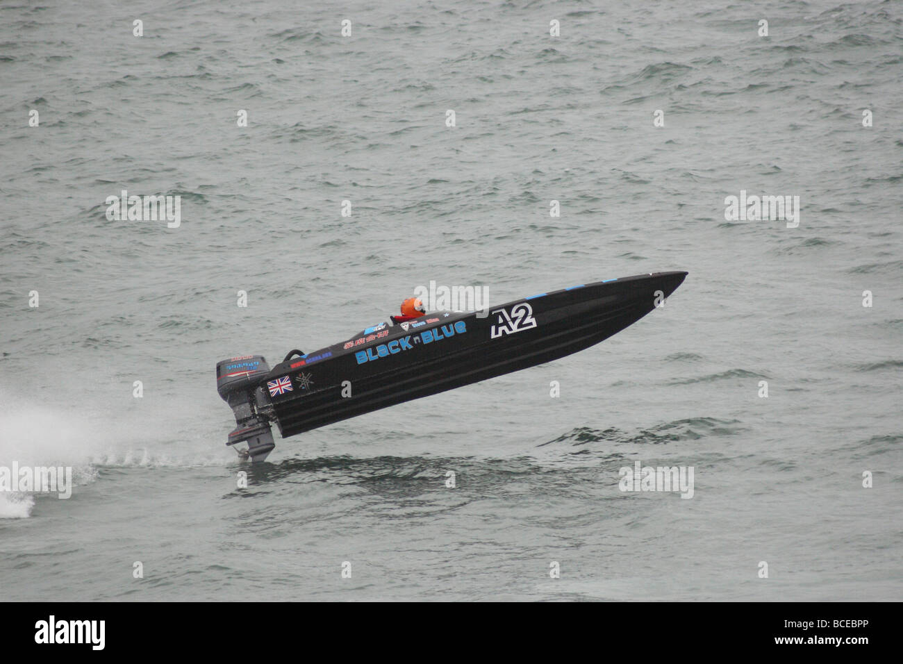 Powerboat racing off the North Devon coast in the UK Stock Photo