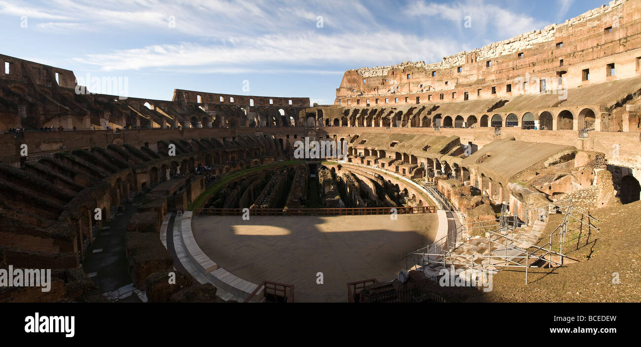panoramic view on Colisseum interior in Rome Stock Photo