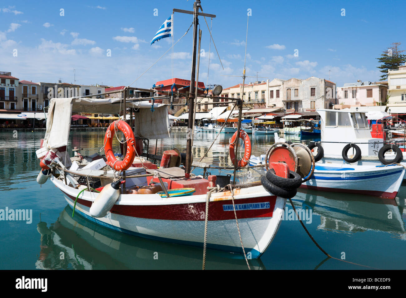 Fishing Boats in the Old Venetian Harbour, Rethymnon, Crete, Greece Stock Photo