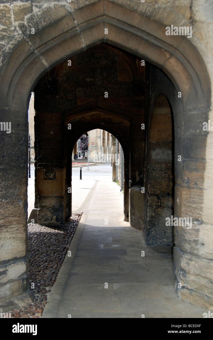 One of stone archways beside St Nicholas Church at the Marketplace in Abingdon in Oxfordshire Stock Photo