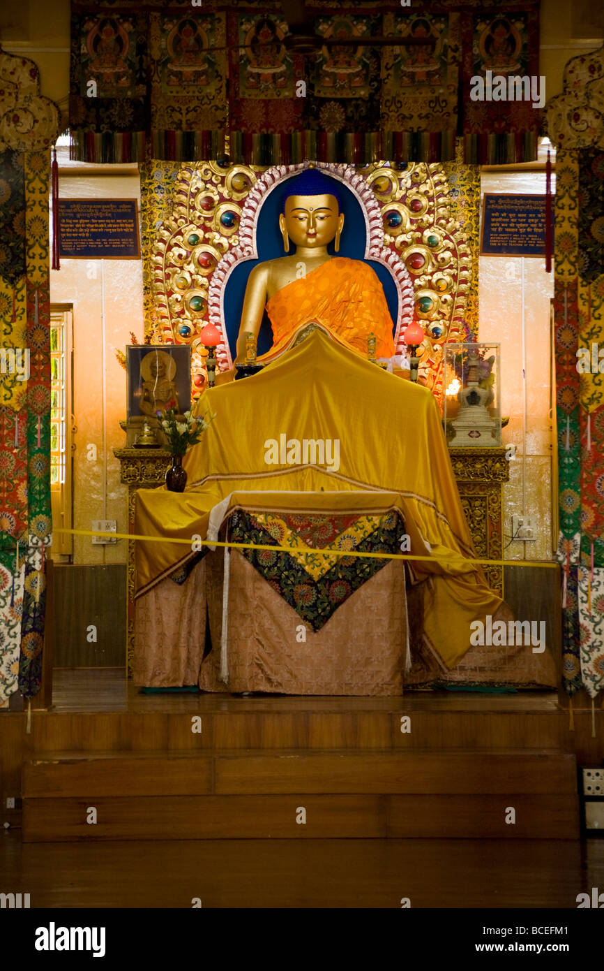A statue of Lord Buddha in the temple of the Tsuglagkhang Complex, McCleod Ganj. Himachal Pradesh. India. Stock Photo