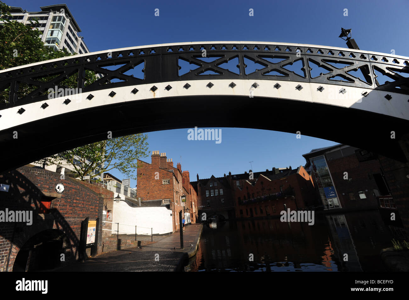 Cast iron footbridge over the canal in Gas Street Basin Birmingham England Uk Stock Photo
