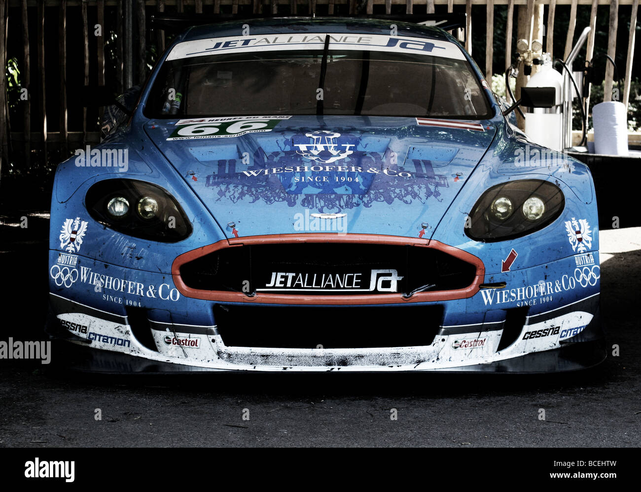 Aston Martin racing car in the pits Stock Photo