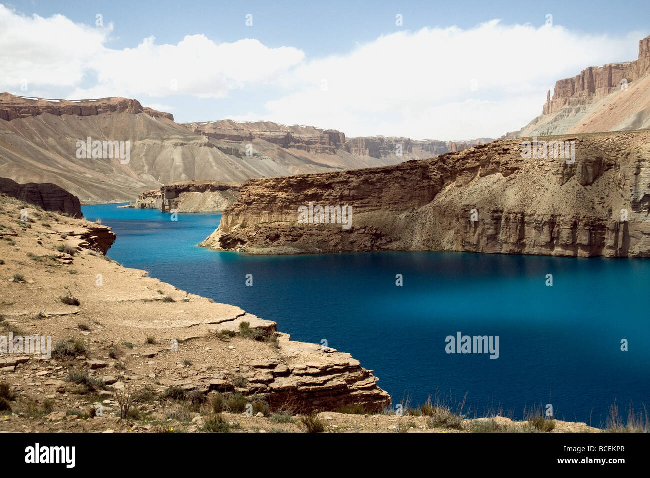 Linked by natural dams the six vivid blue lakes of Band-e Amir were declared Afghanistan's first national park in 2009 Stock Photo