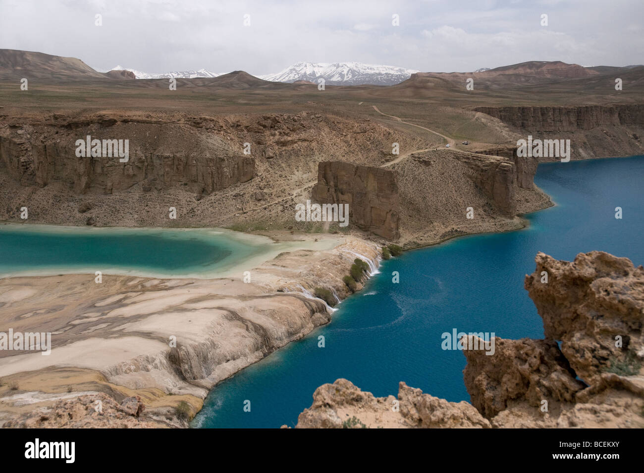 Linked by natural dams, Band-e Amir and its six blue lakes were declared Afghanistan's first national park in 2009 Stock Photo