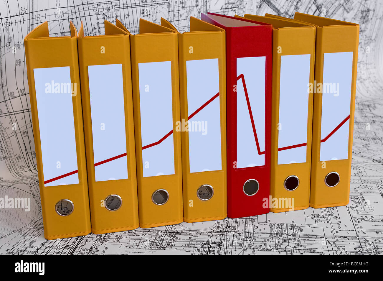 File Folder Row Row from the yellow file folders and one red folder with clean blanks ...