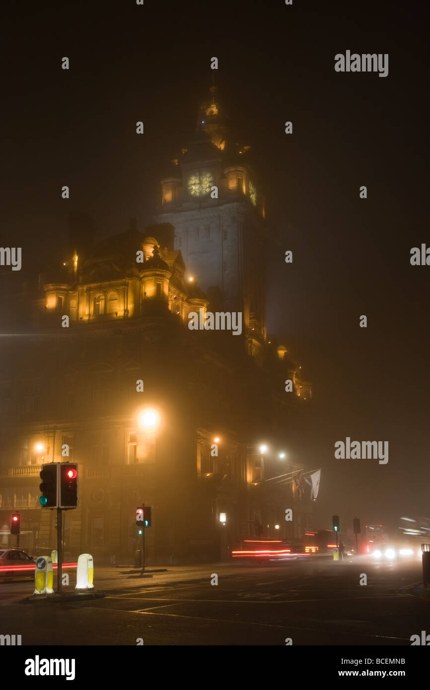 The Balmoral Hotel Edinburgh on a foggy night Stock Photo