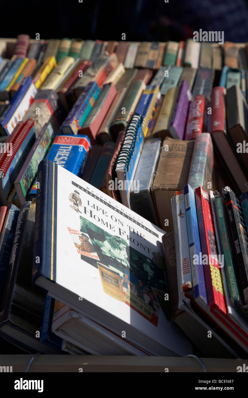 2nd hand books on a stall at a car boot sale in newtownabbey northern