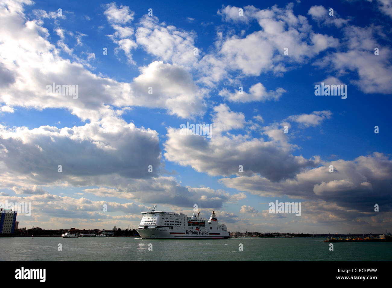 Mont St Michel car passenger Brittany Ferry leaving Portsmouth Docks Gunwarf Keys Harbour Hampshire England UK Stock Photo