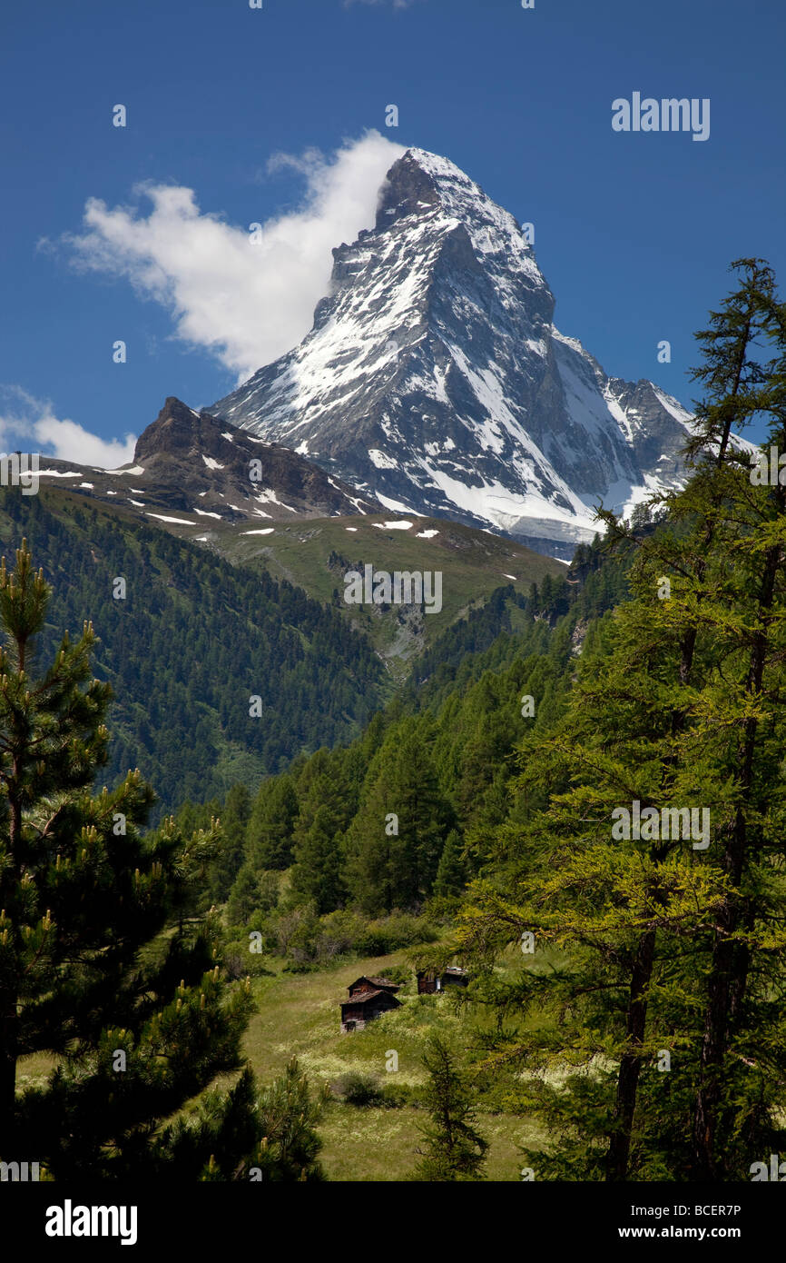 View of Matterhorn mountain in summer, Switzerland, Europe. Stock Photo
