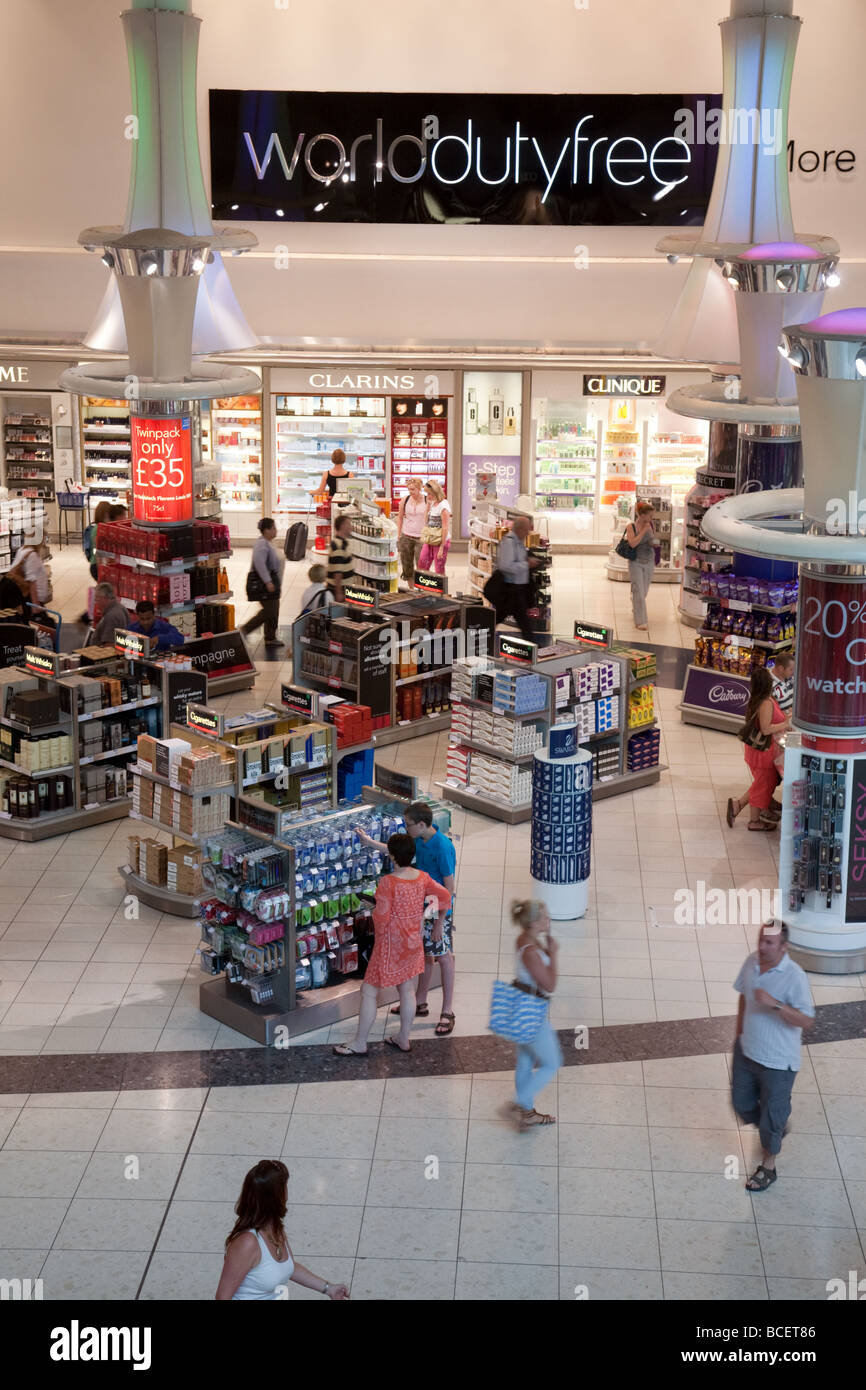 Passengers in the World Duty Free Shop, Departures, North terminal Gatwick airport, UK Stock Photo