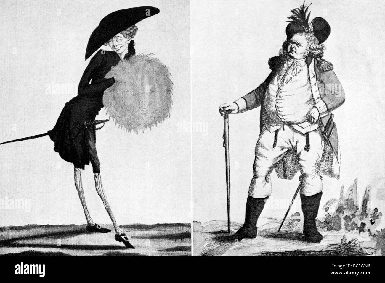 Poltical cartoon printed outbreak of  Revolution (1789) is a double caricature of a Royalist (left) and a Patriot (right ). Stock Photo
