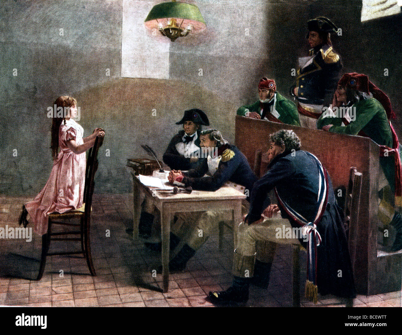 Interrogation of young Royalist by a local committee of surveillance during French Revolution Stock Photo