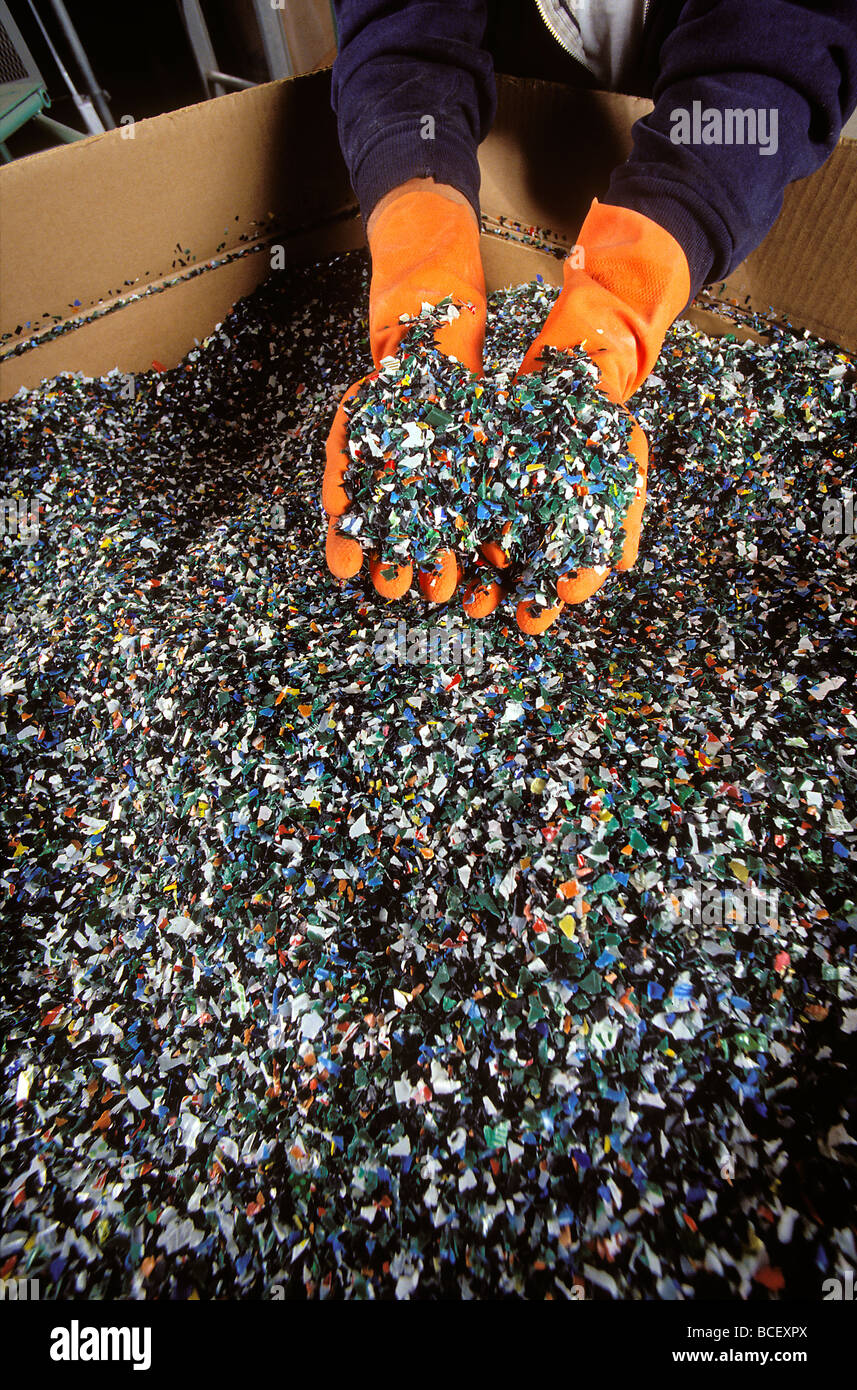 Plastic Recycling Shredded High Density Polyethylene Stock Photo Alamy