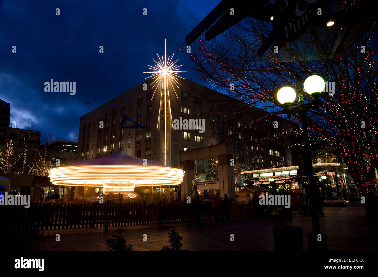 Carousel at Westlake Center s Winterfest Seattle Washington Stock Photo