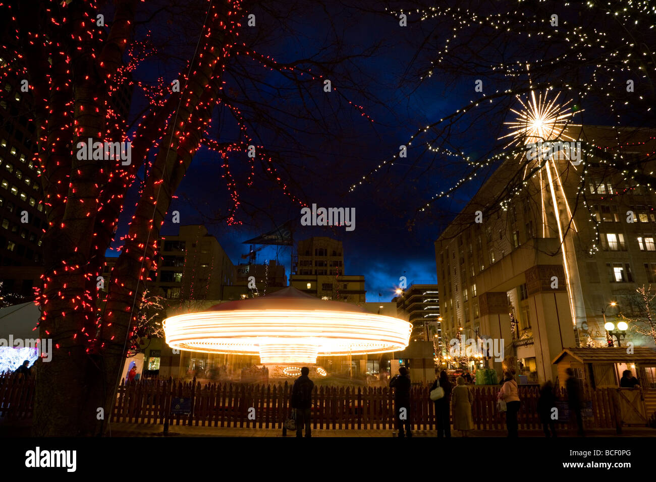 Carousel at Westlake Center s Winterfest Seattle Washington Stock Photo