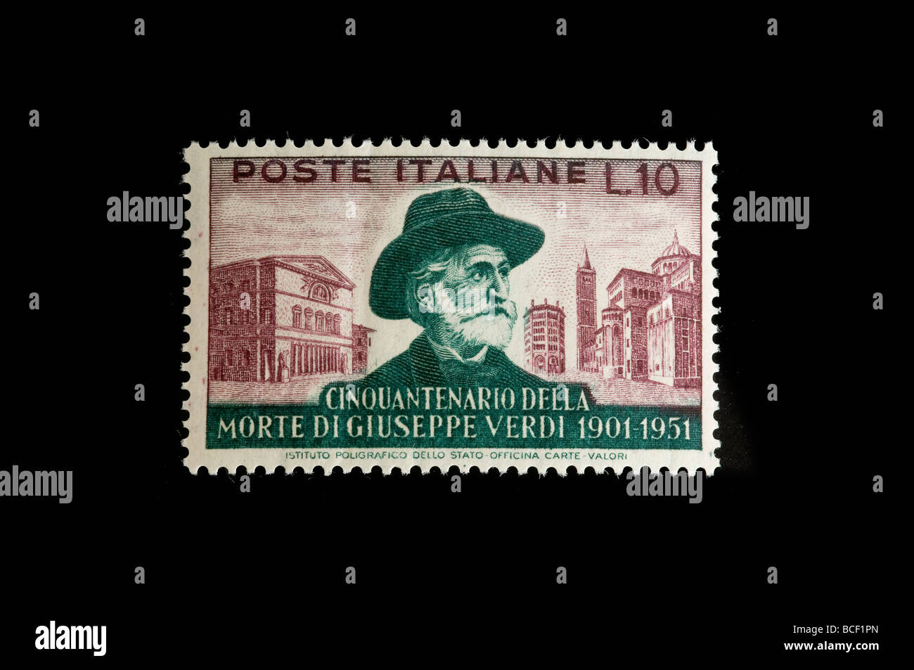 Giuseppe Verdi composer in a 1951 italian stamp Stock Photo