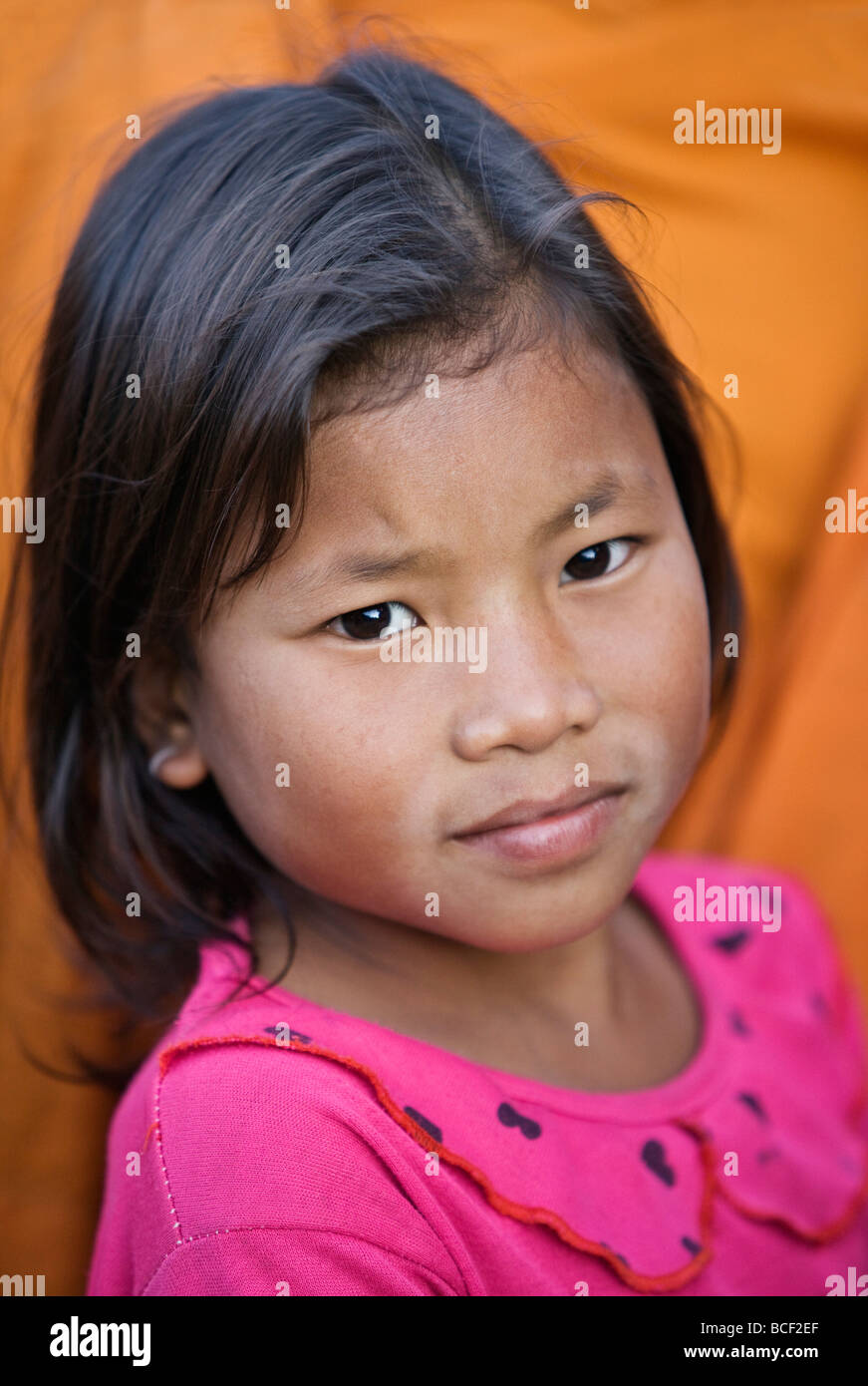 Myanmar. Burma. Wanpauk village. A young Palaung girl at Wanpauk village. The Palaung are part of the Tibetan-Myanmar group. Stock Photo