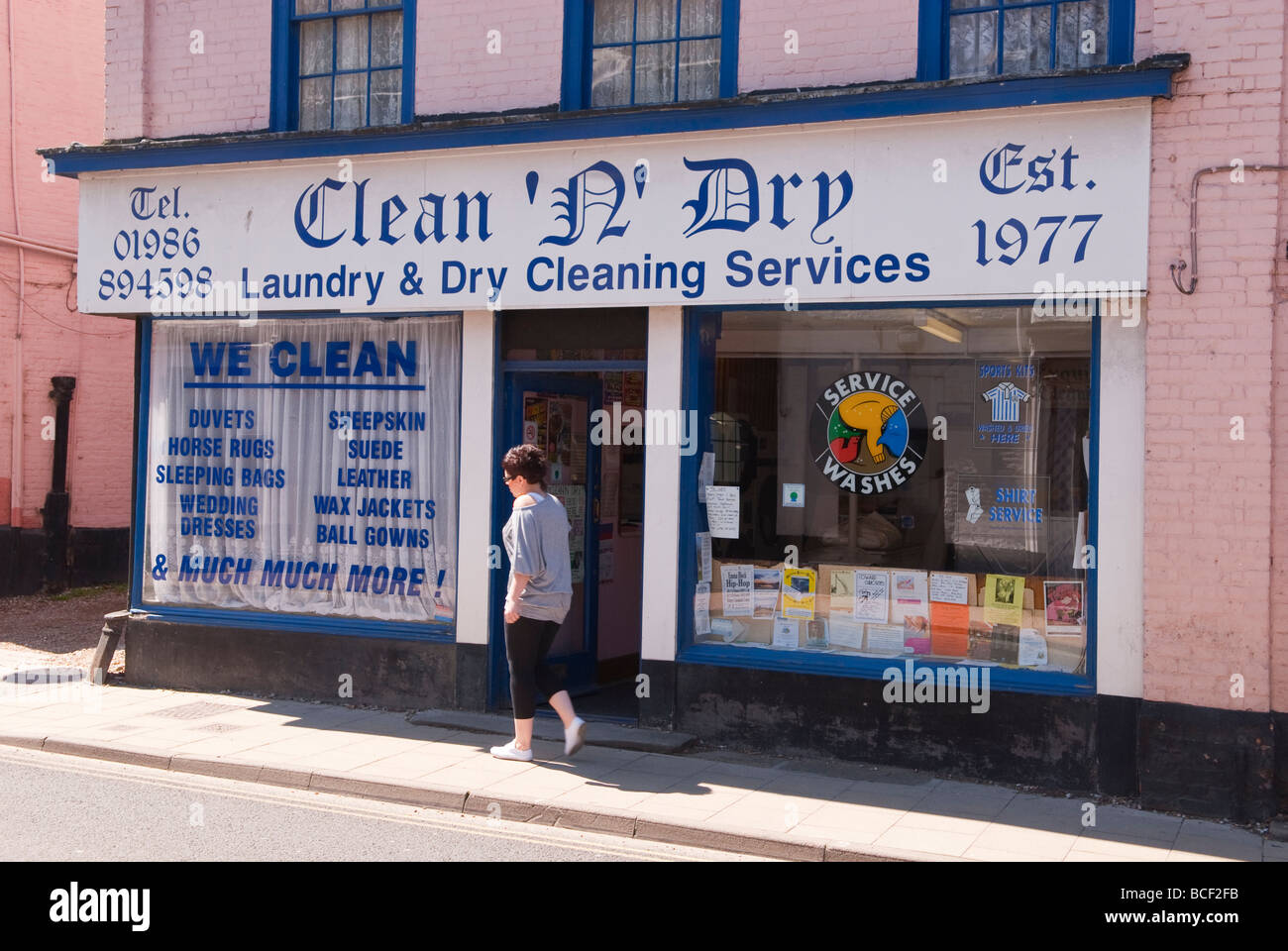 A dry cleaning shop store in Bungay Suffolk Uk Stock Photo