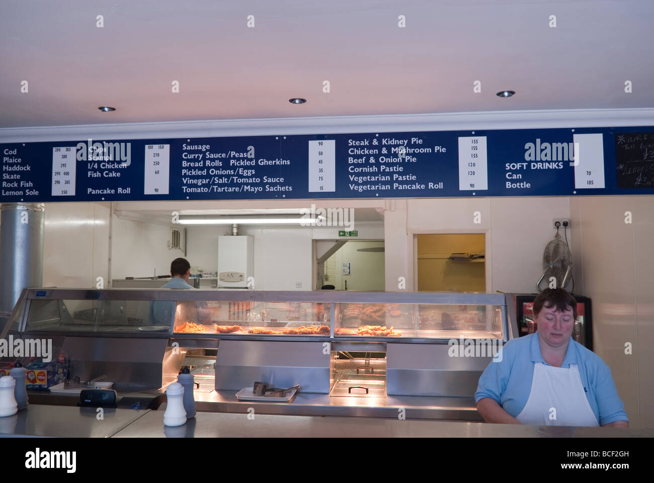 A view inside a Uk fish and chip shop store Stock Photo