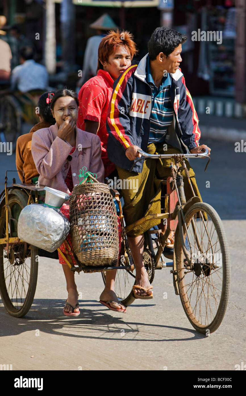 Myanmar, Burma, Rakhine State, Sittwe. A bicycle taxi, known as a trishaw, is an inexpensive means of transport. Stock Photo