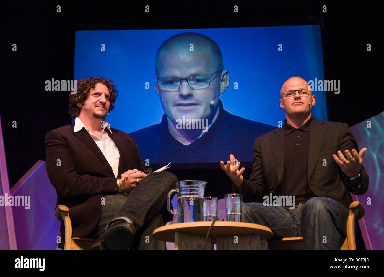 Chef Heston Blumenthal interviewed by Jay Rayner pictured at Hay Festival 2009 Stock Photo