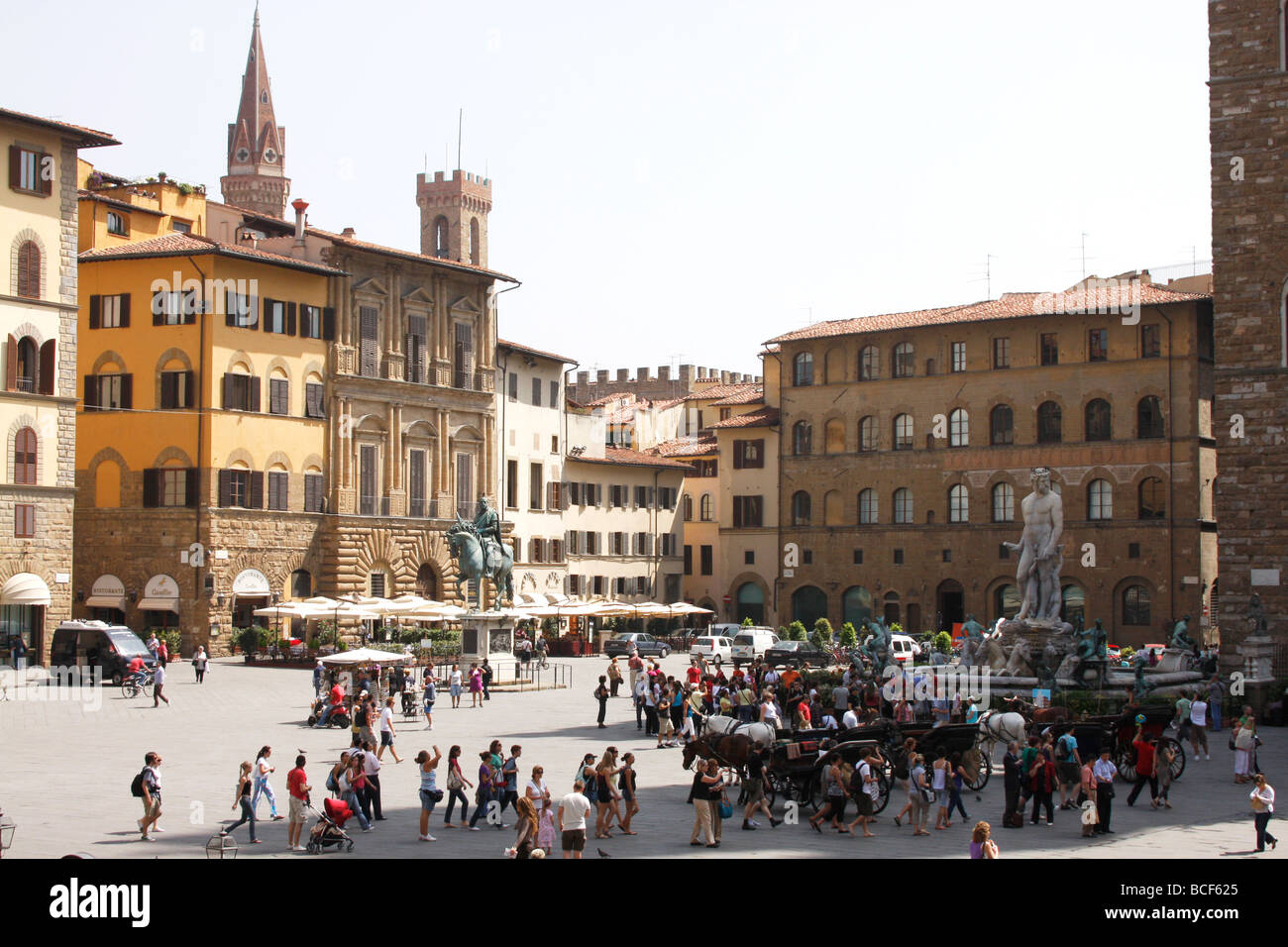Overview of the Piazza della Signoria in Florenze/Firenze Italy,EU Stock Photo