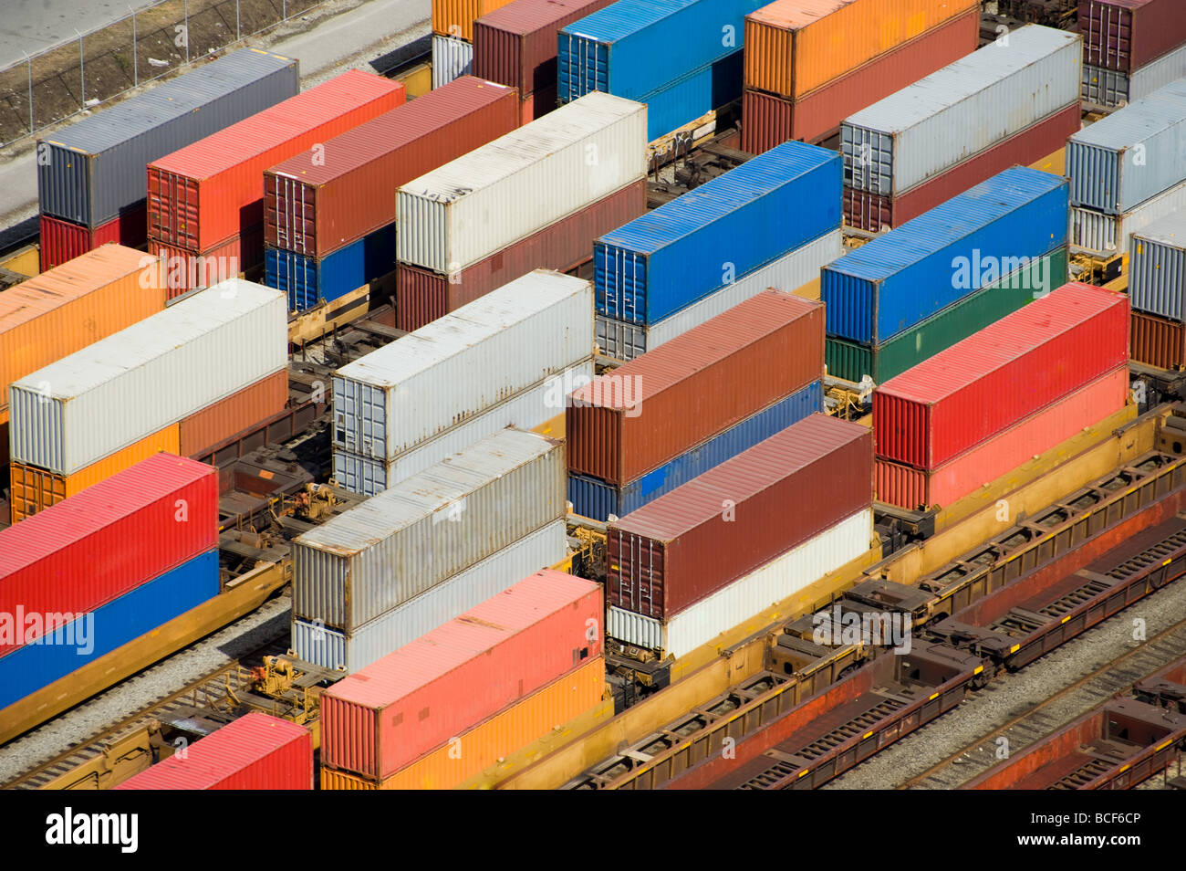 Railroad cargo freight containers being transported Stock Photo Alamy