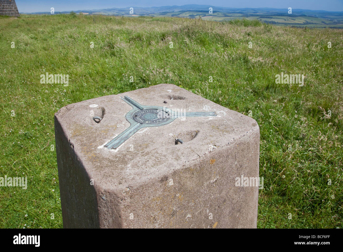Trig point at the Waterloo Monument Stock Photo