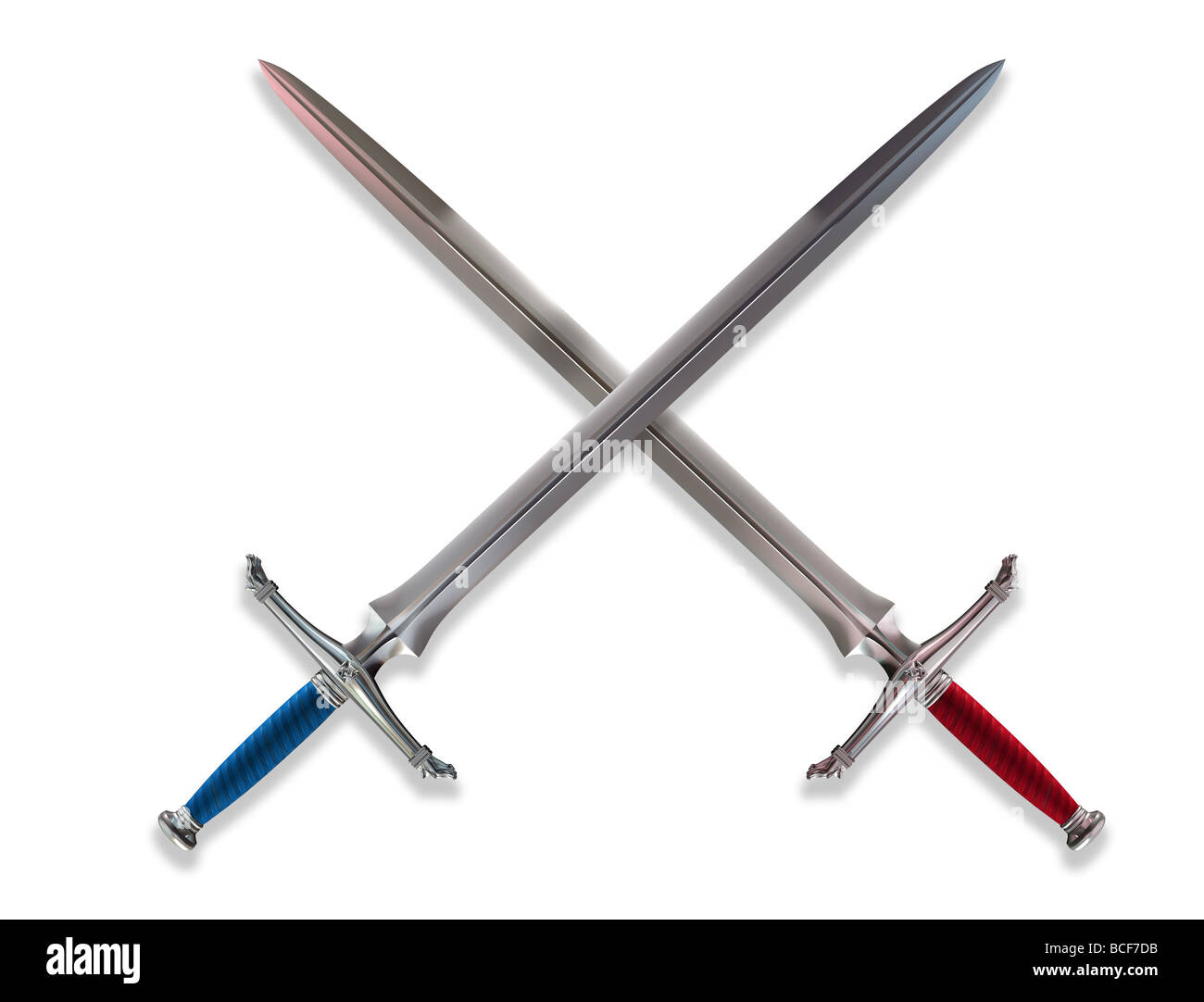 Illustration of two crossed ornate Norman broadswords Stock Photo