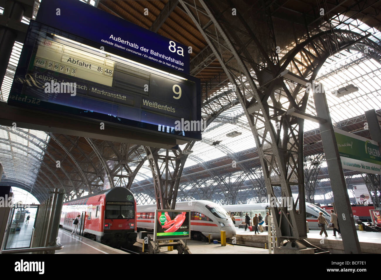 Germany, Saxony, Leipzig, Main Train Station, Train schedule Stock Photo