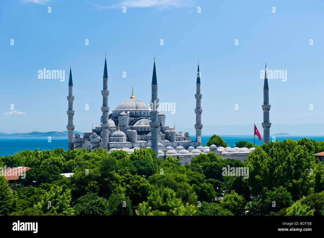 Turkey , Istanbul , Sultanahmet , view over Blue Mosque or Camii to ...