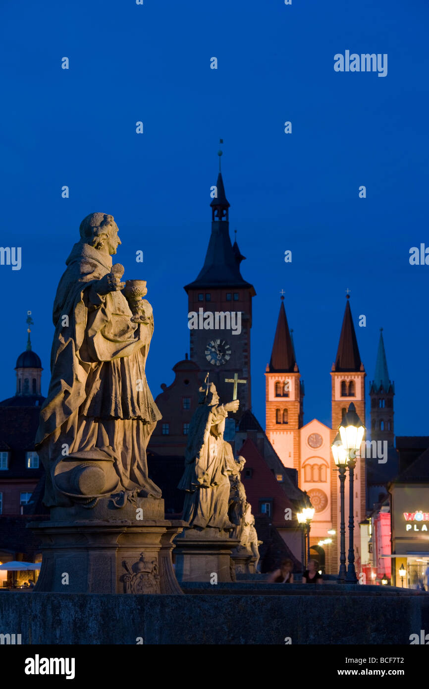 Germany Bayern Bavaria Wurzburg Old Main River Bridge Stock Photo