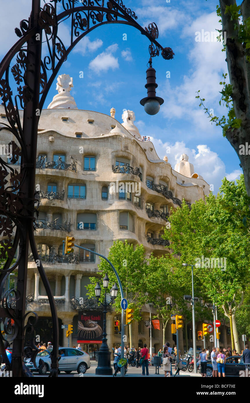 Spain, Barcelona, Casa Mila (La Pedrera) by Antoni Gaudi Stock Photo