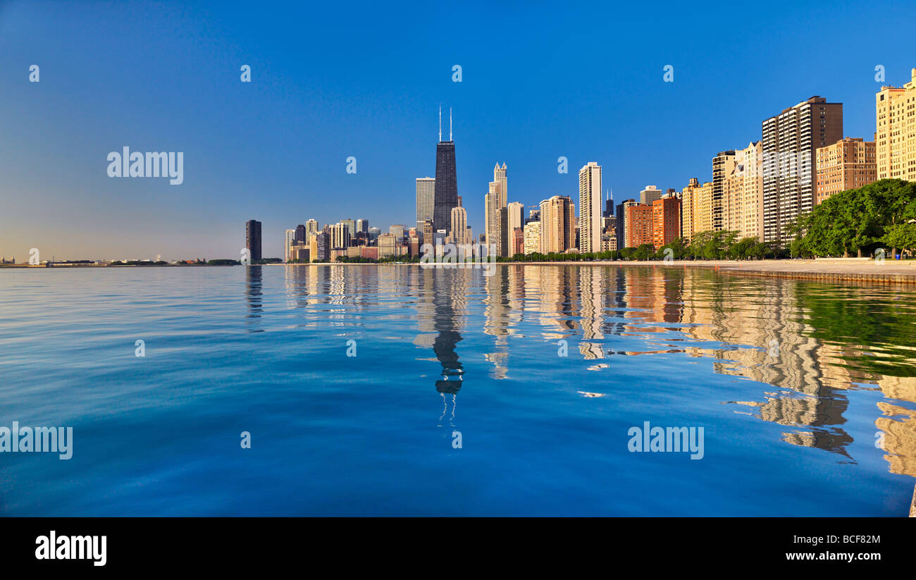 Panoramic capture of Chicago on Lake Michigan Stock Photo