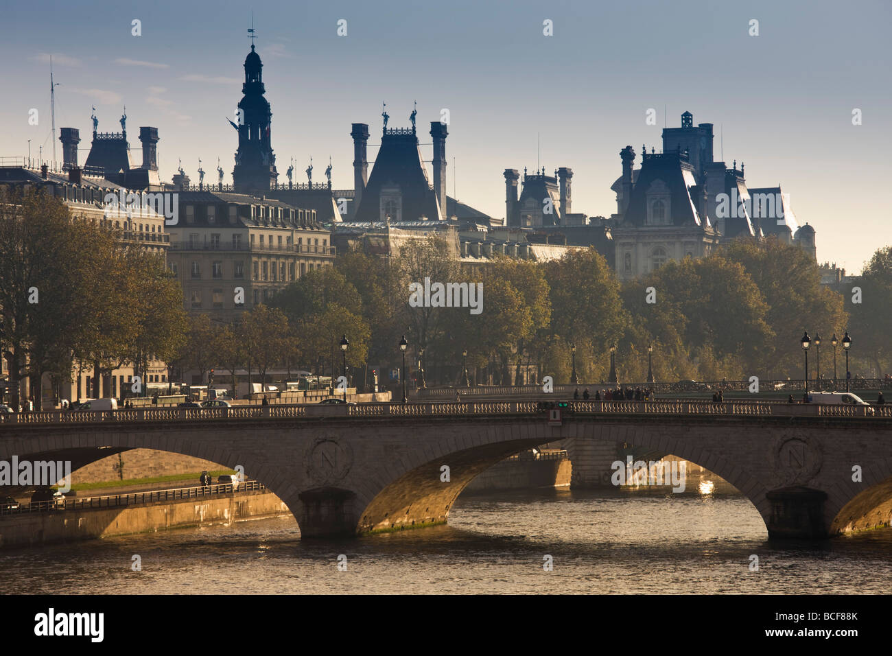 France, Paris, Pont St-Michel bridge Stock Photo