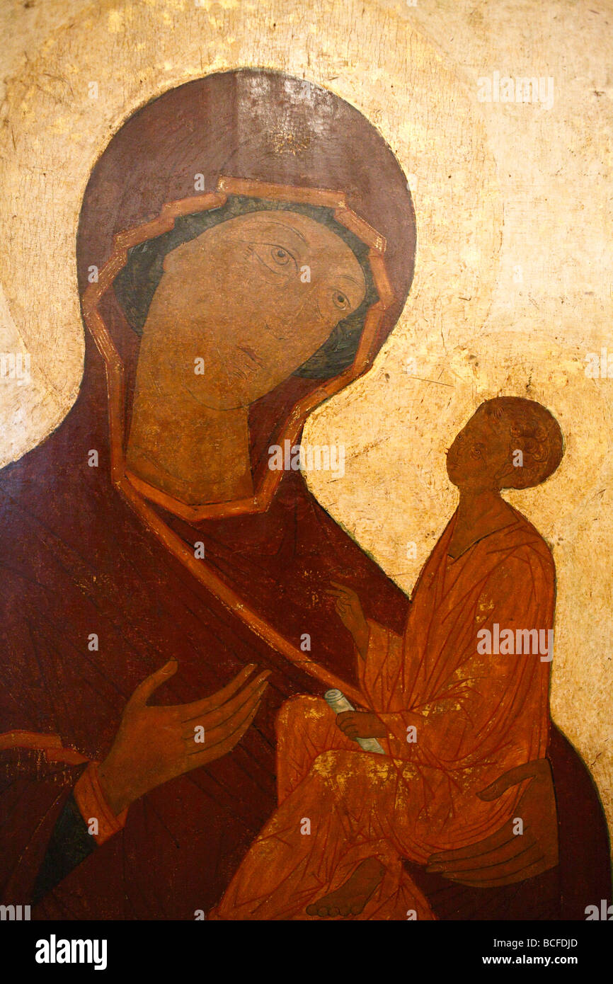 Icon of Holy Virgin, city museum, Pskov, Pskov region, Russia Stock Photo