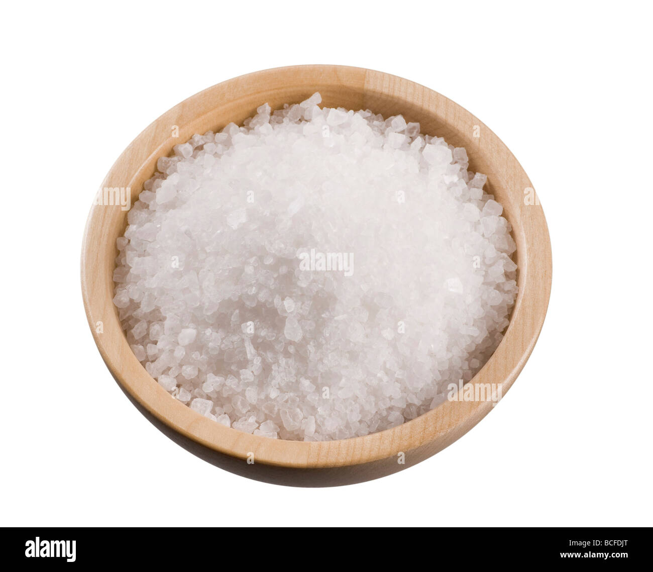 Sea salt in a  wooden bowl Stock Photo