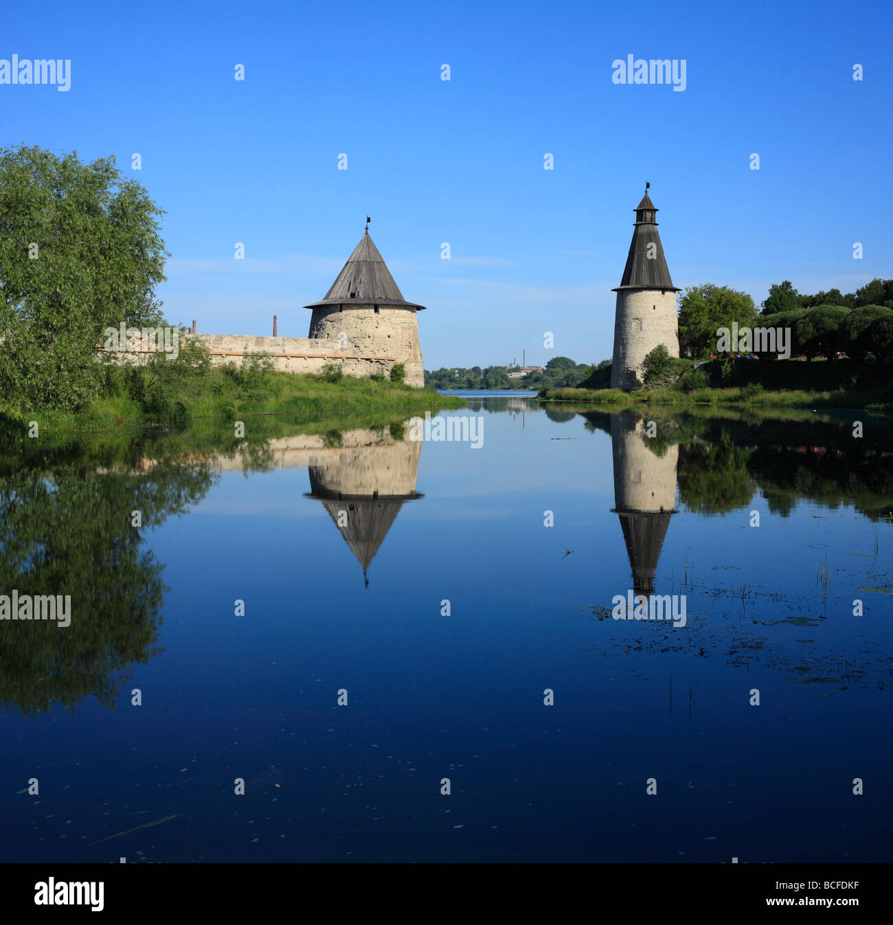 View of the Pskov kremlin from the Pskova river, Pskov, Pskov region, Russia Stock Photo