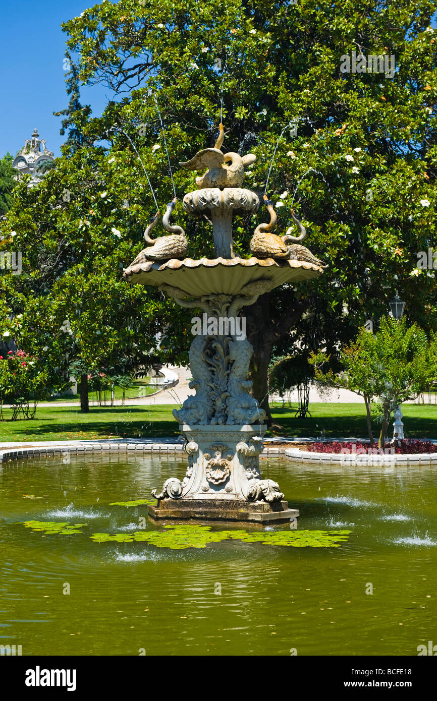 Turkey , Istanbul , Kabatas , ornamental Swan Fountain in 19th century Baroque Dolmabahce Sarayi or Palace gardens Stock Photo