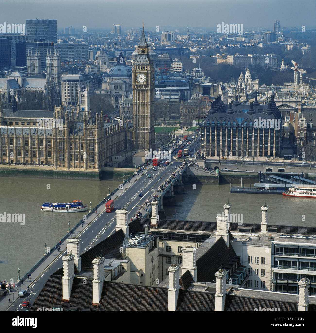 Houses of Parliament Westminster Bridge London UK aerial view Stock