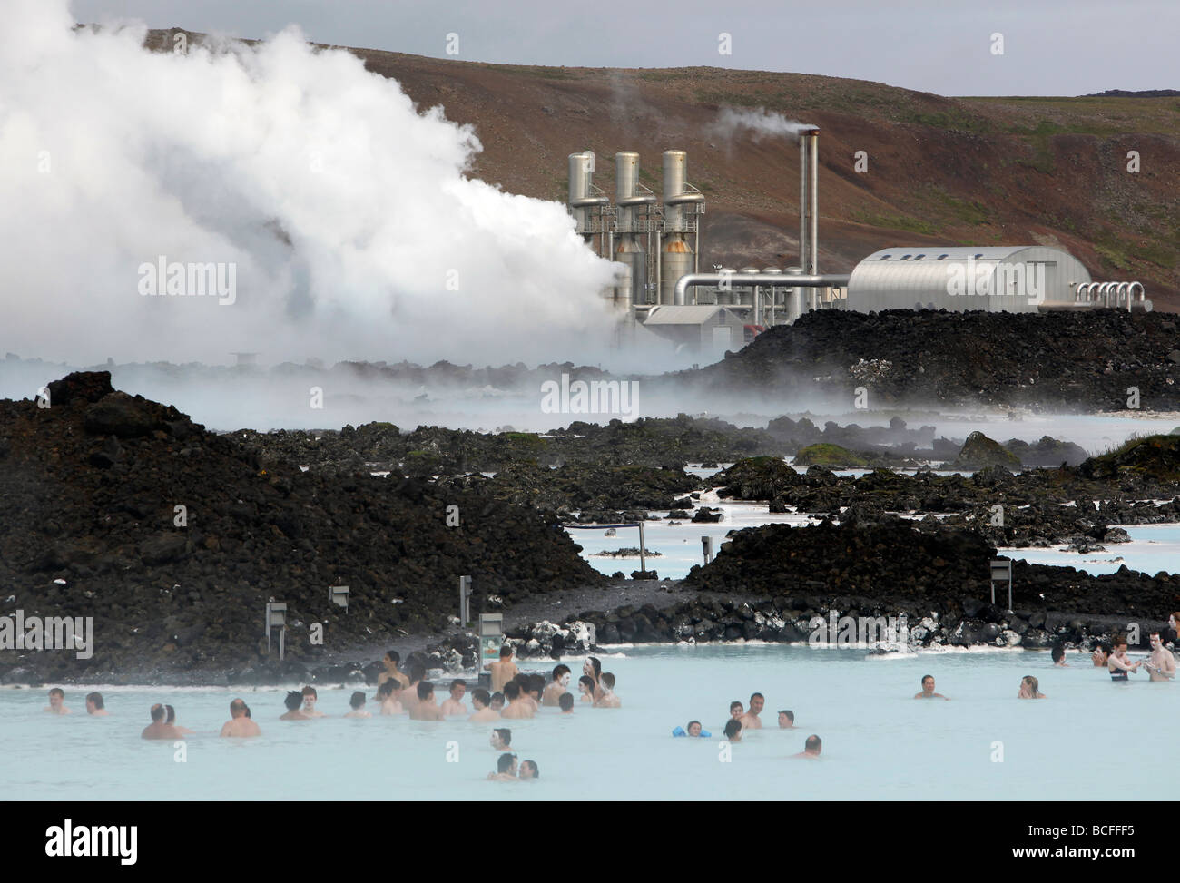 The Blue Lagoon and the Svartsengi power plant, Reykjanes peninsula near  Keflavik, Iceland Stock Photo - Alamy