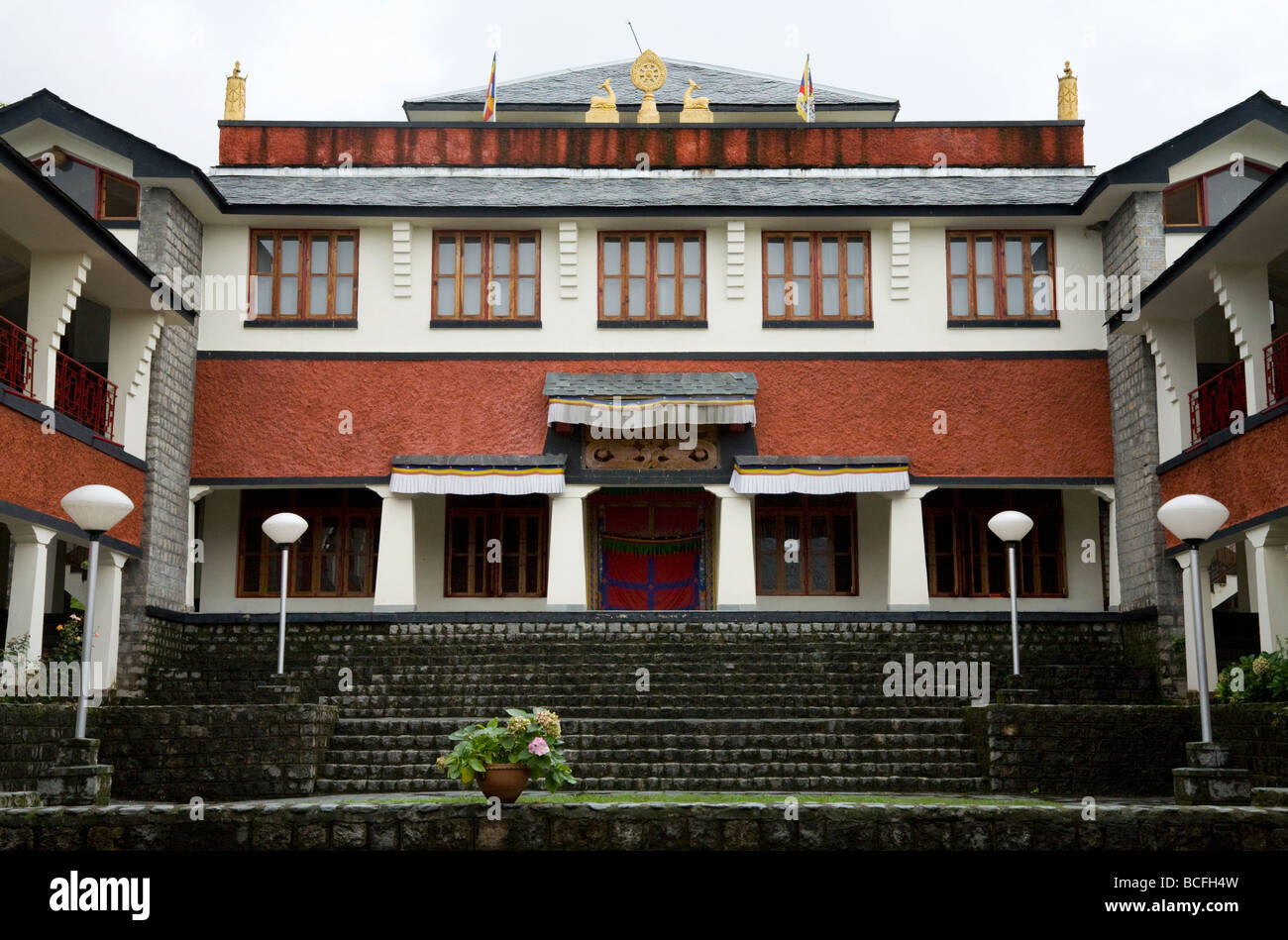 Nunnery building at the Dolma Ling Nunnery (& the Institute of Buddhist Dialectics). Dharamsala. Himachal Pradesh. India. Stock Photo