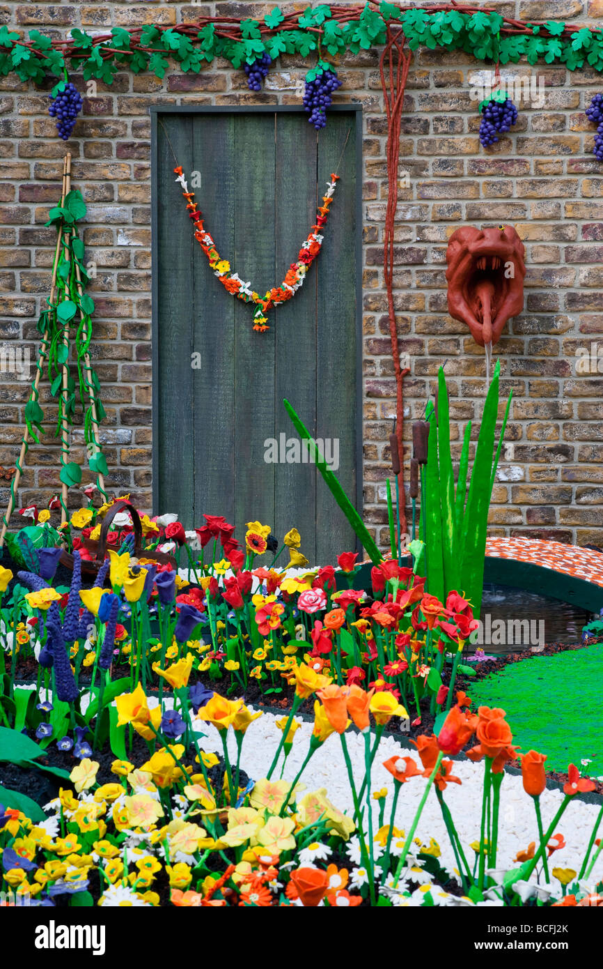 Plasticine flowers and garden Stock Photo