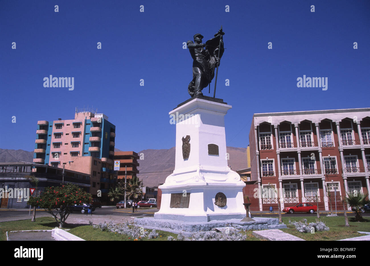Statue of General Arturo Prat at end of Baquedano Street , Iquique , Chile Stock Photo