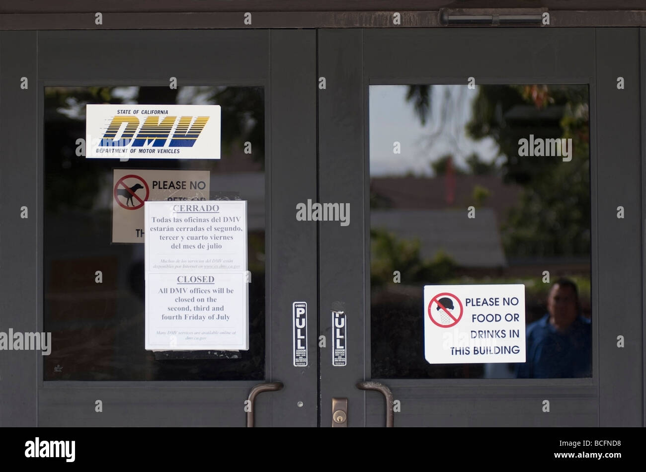 One of the 169 State Department of Motor Vehicle (DMV) offices closed on Friday due to the California budget crisis Stock Photo